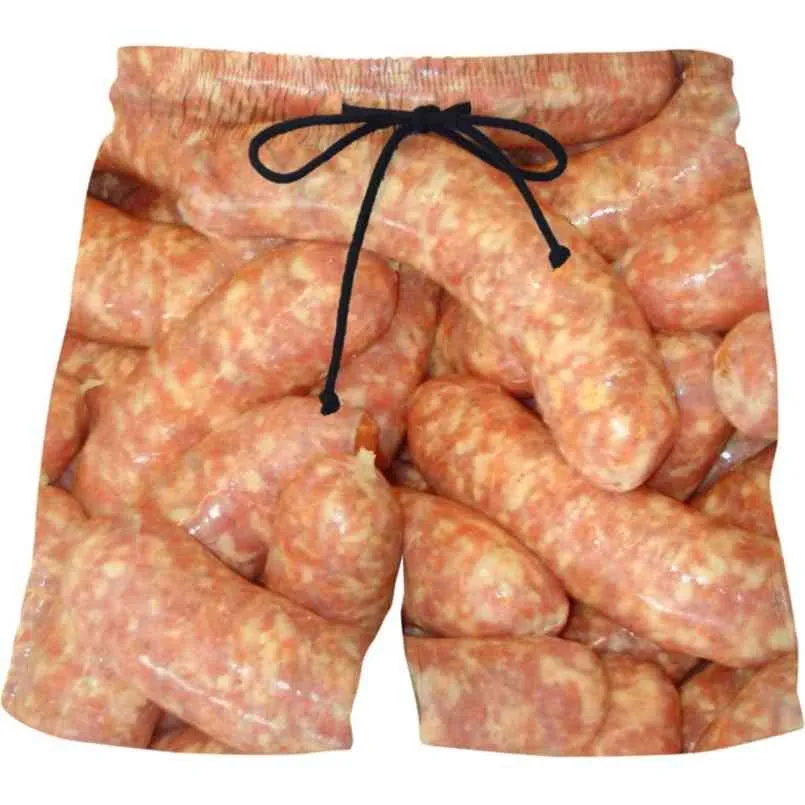 Salsicha festa comida cheia impressa mens shorts unisex streetwear cintura elástica verão praia harajuku casual tem cinto 210716