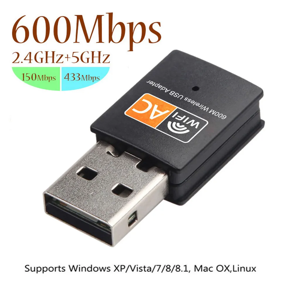 600 Mbps USB WiFi Adapter Dual Band 2.4 GHz 5GHz Antenna 600M USB Ethernet LAN DONGLE NETWORK CORD INGEN RETAIL Packing