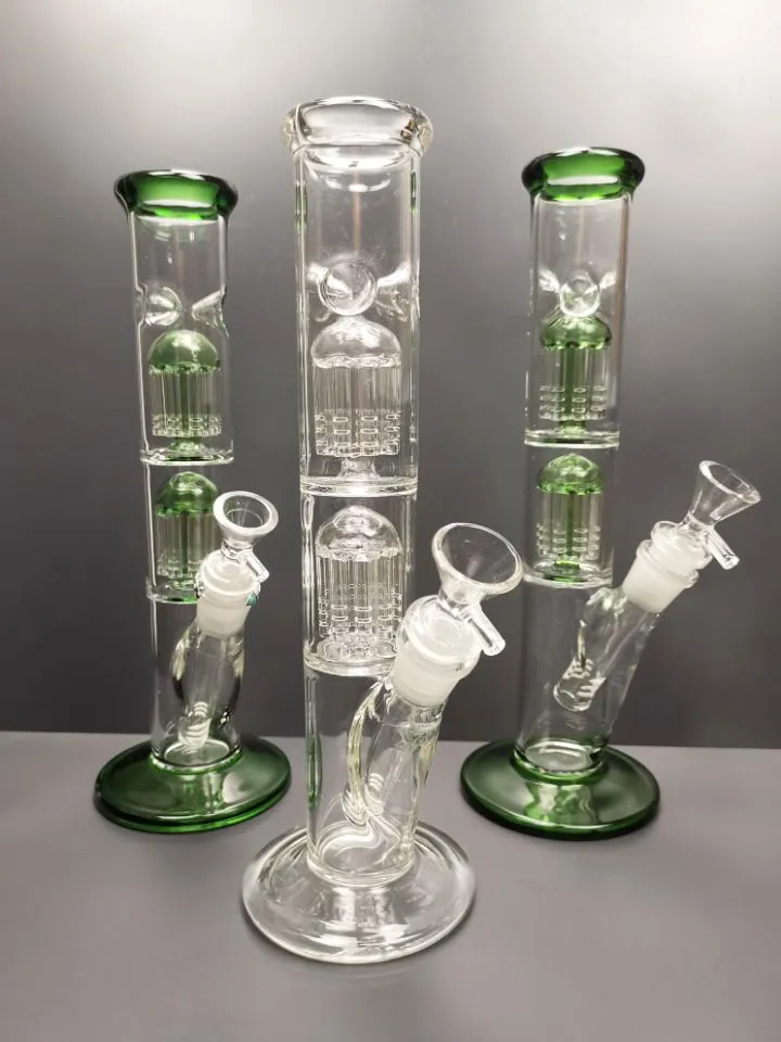 Straight tube bong thick dab rig water pipe glass pipes with two diffuser percolator arm perc for smoking hookahs sestshop