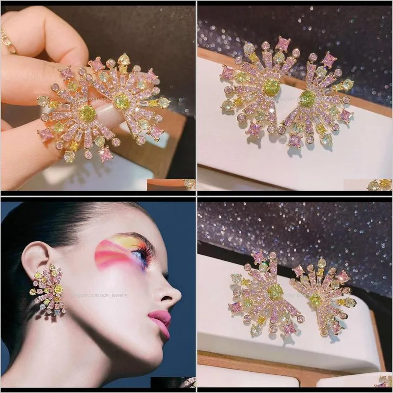 luxury multicolor flowers design full cubic zirconia stud earrings party bridal engagement earrings jewelry e-554