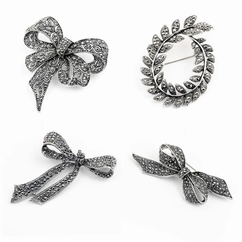 Pins, broches gun zwart grote strik voor vrouwen luxe sieraden mannen olive tak pin broche strass metalen meisje kleding accessoire