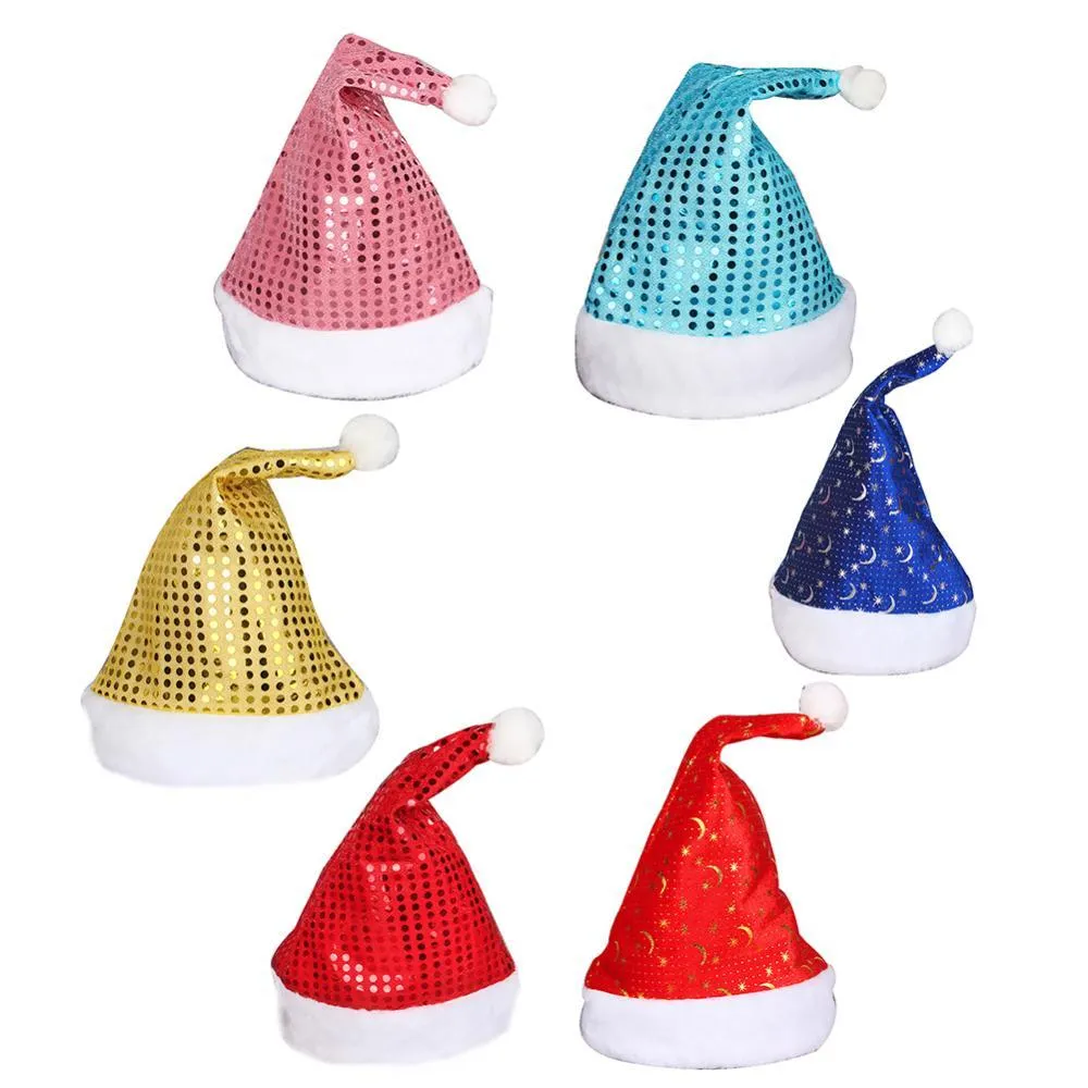 Christmas chapéus criança adulto star lua floco de neve sequin de veludo dourado Natal Papai Noel chapéu Xmas Caps Costume Decor