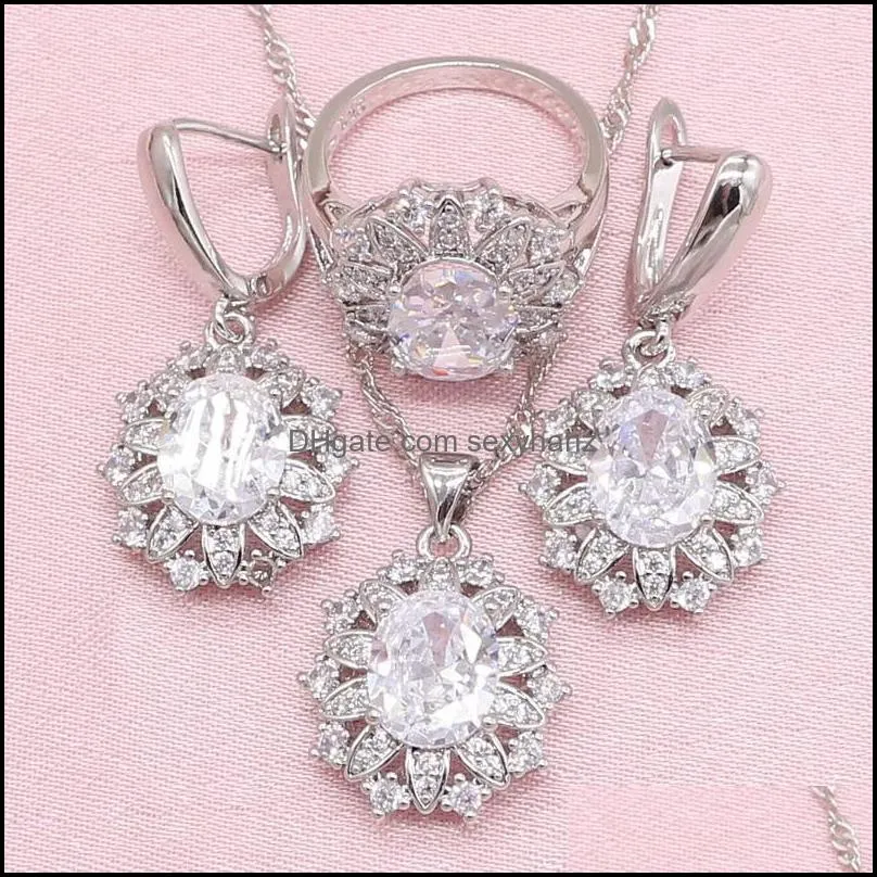 Earrings & Necklace Arrivals Wedding Jewelry Sets For Women Shining White Cubic Zirconia Silver Color Ring Bracelet Earring Gift Box