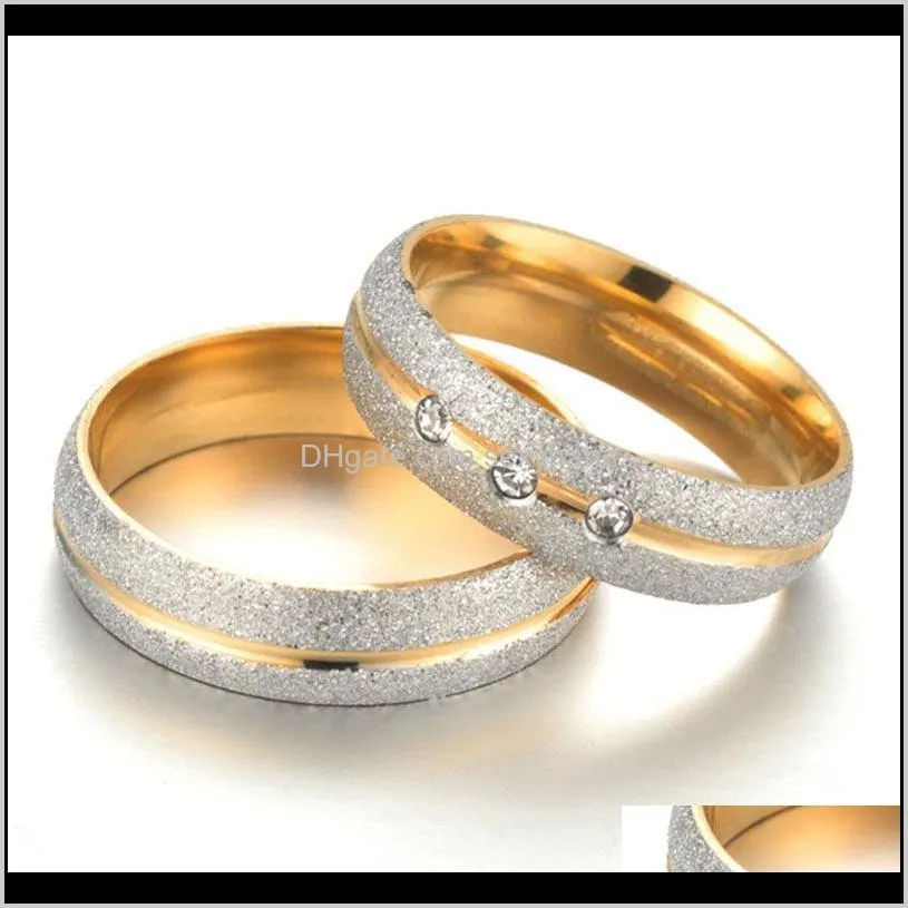 dull polish stainless steel ring gold diamond crystal ring couple wedding ring for men women fashion jewelry drop shipping 080326
