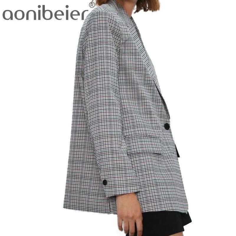 Plaid Blazer Kobiety Dorywczo Luźna Kurtka Vintage Z Długim Rękawem Kieszenie Płaszcz Kobiet Odzież Odzieży Elektroniczne Topy Znosić 210604