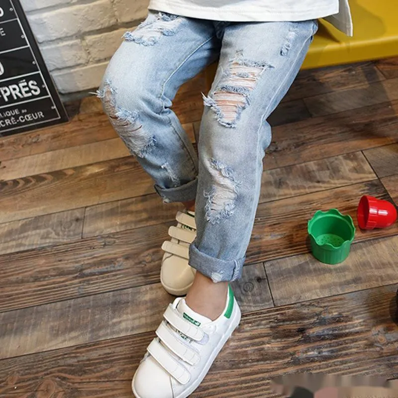 Children Broken Hole Jeans Spring Fashion Toddler Clothing Kids Ripped Denim Trousers Pants For Boys Girls