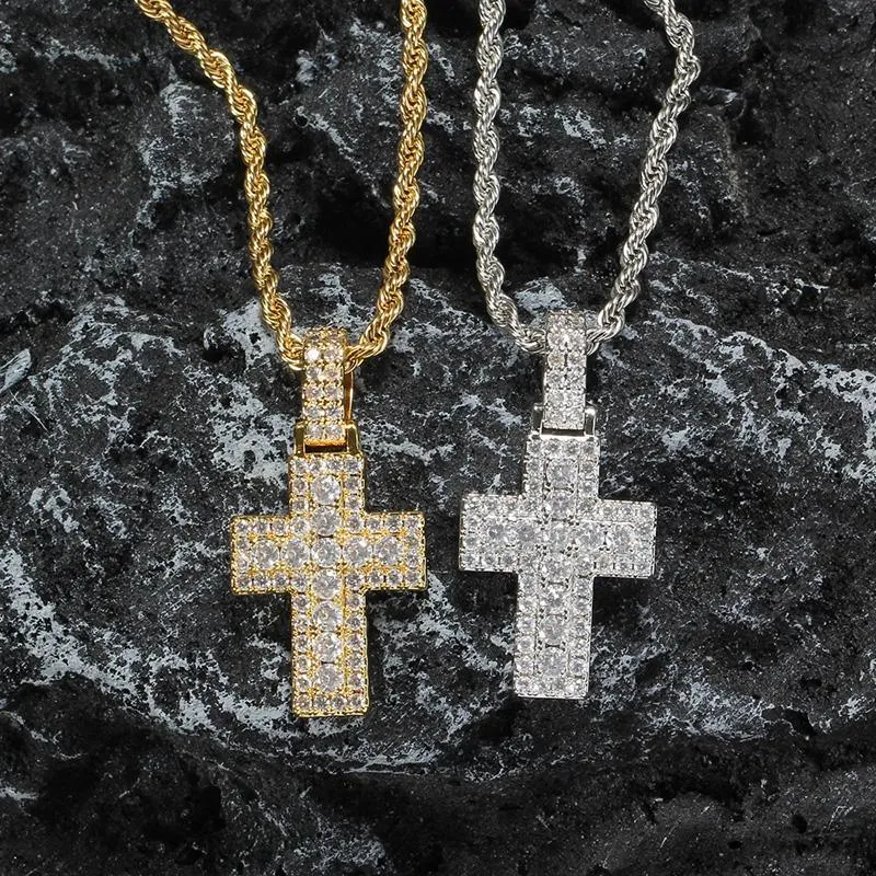 Pendant Necklaces Hip Hop Claw Setting 3A+ CZ Stone Bling Iced Out Little Cross Pendants For Men Rapper Jewelry Gift