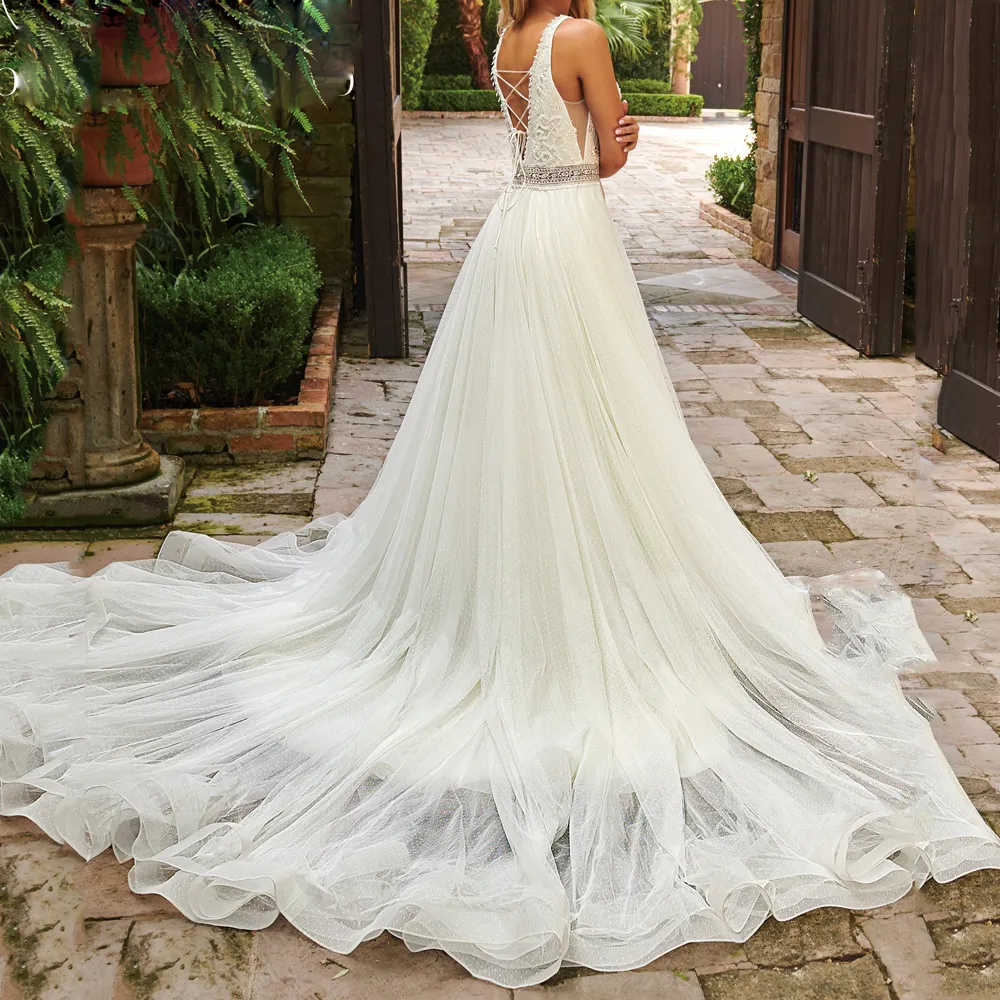 Swiss dot lace deals wedding dress