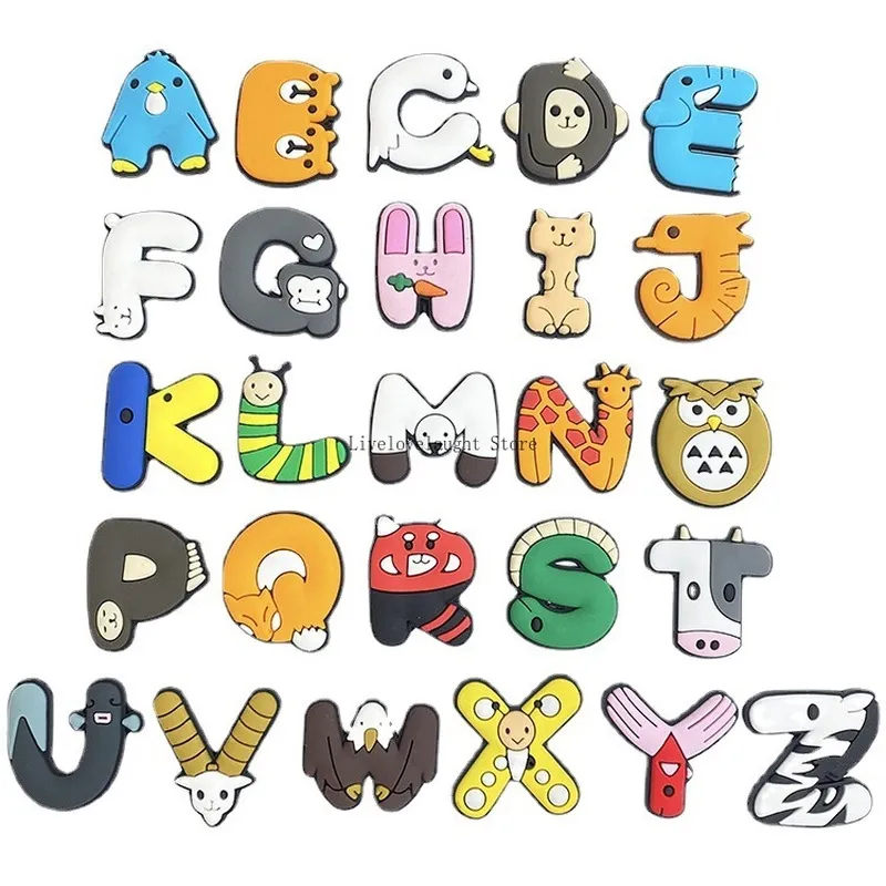 Gros dessin animé lettres Alphabet caoutchouc souple Pvc Croc chaussure charme pièces accessoires décoration boucle pour sabot Bracelet Bracelet