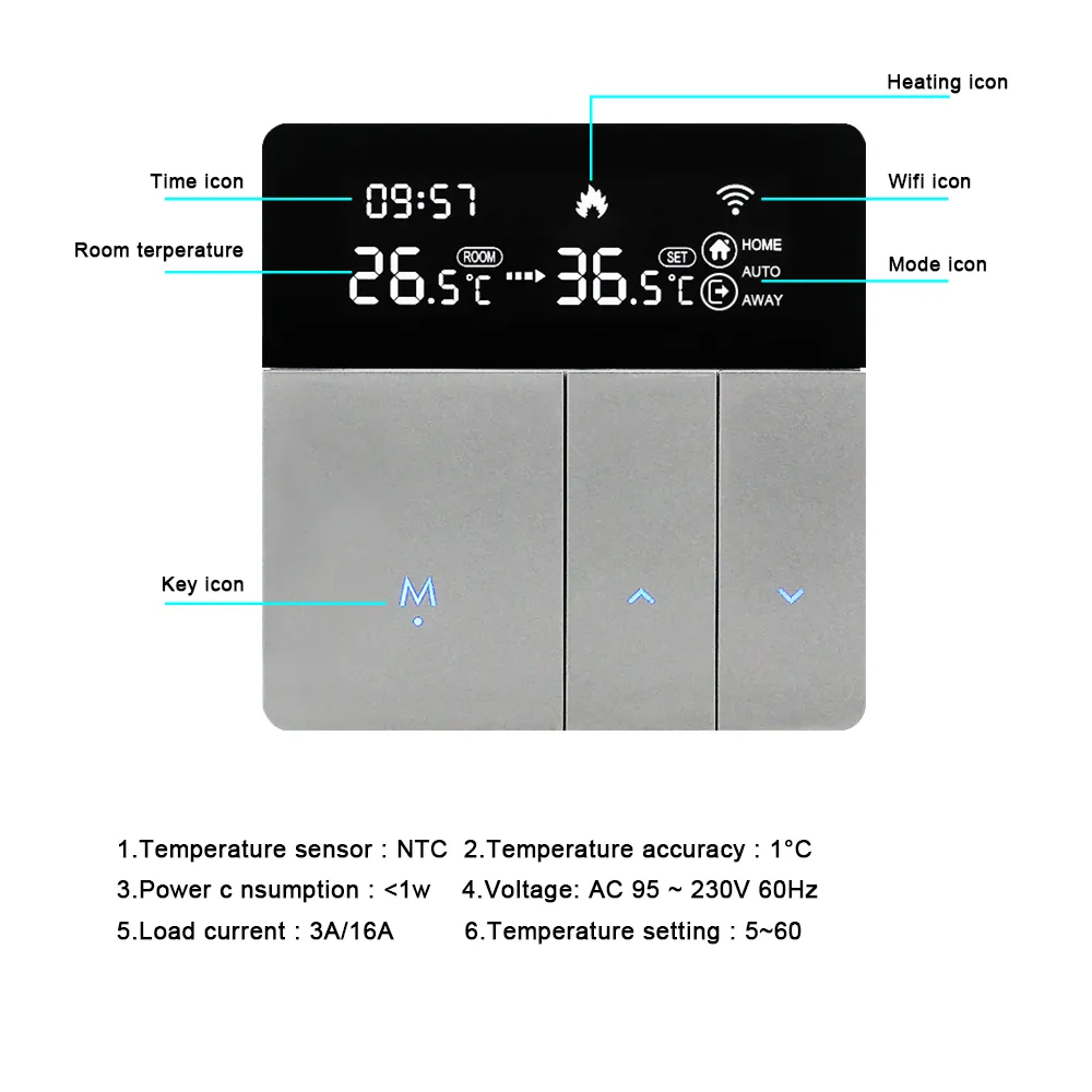 Termostato Wifi 16A/3A, Controlador De Temperatura De Caldera De Gas Y  Agua, Regulador De Temperatura De Calefacción Eléctrica Bajo El Suelo De  264,8 €