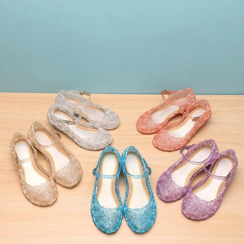 Sandaler sommar barns flickor mode pvc material glidande lättvikt mjuka ihåliga andningsbara ökade kristallhålskor