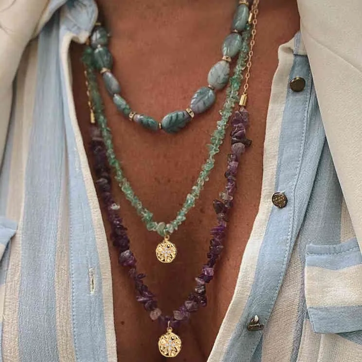 Hela multi-lager bohemian etniska natursten pärlor långa halsband smycken för kvinnor halsband hängsmycke halsband bijoux boho