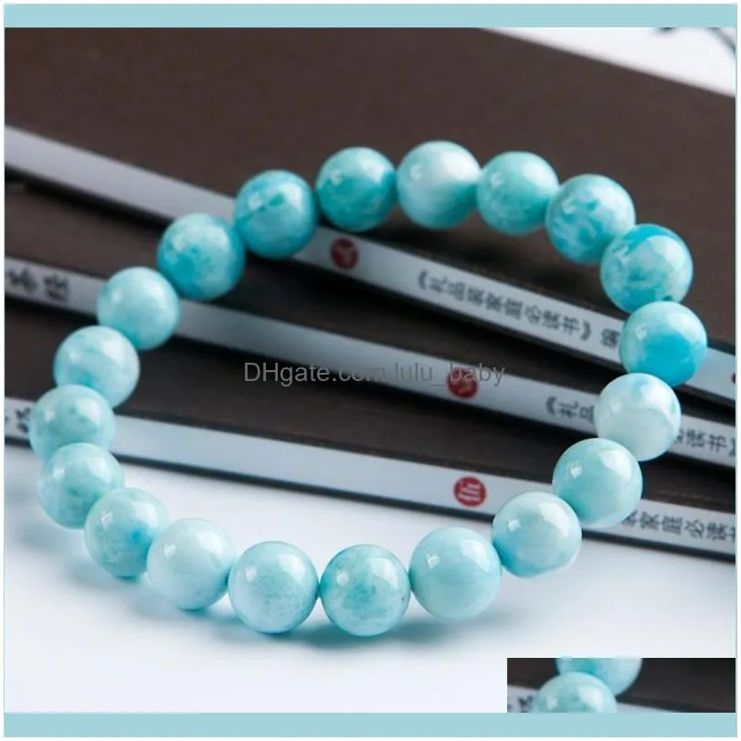 Beaded, Strands 10mm Genuine Blue Natural Larimar Bracelets Female Women Stretch Crystal Round Bead Bracelet1