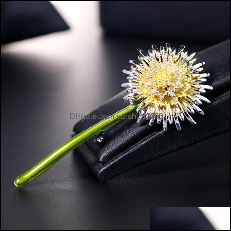 Pins, Brooches 2021 Green Dandelion Flower Enamel Women`s Weddings Plants Brooch Pins Gifts
