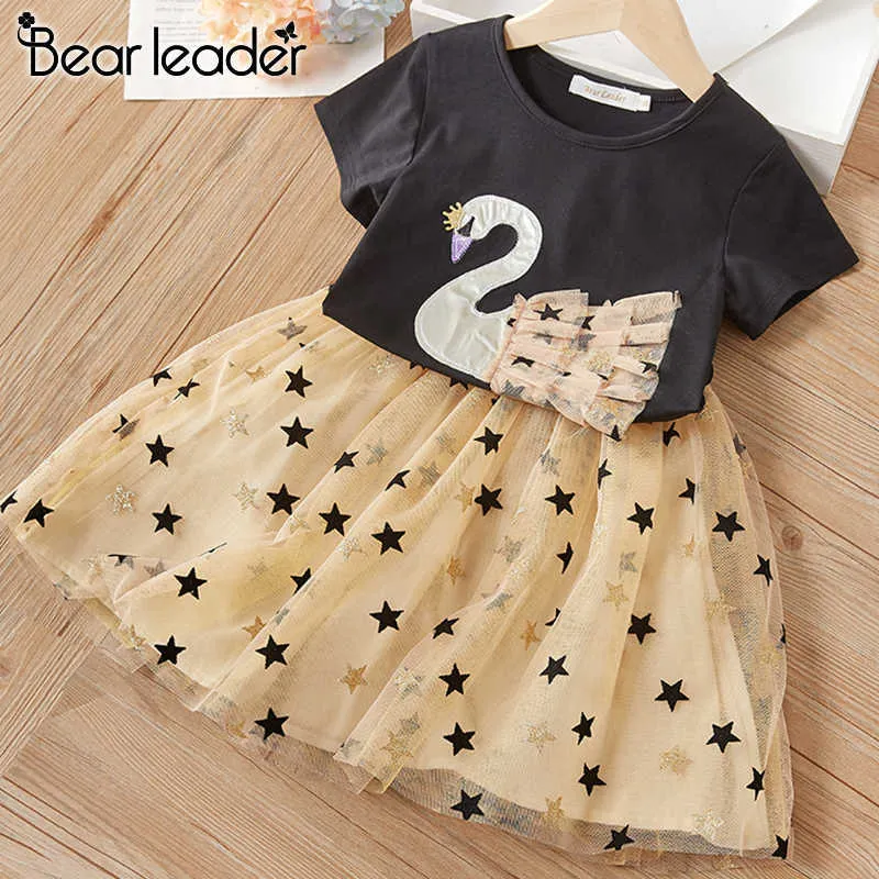 Bear Leader Children Clothing Sets Summer Girls Outfits Swan Cartoon Top and Skirt 2 Pcs Girls Sequin Outerwear Clothes 3 7Y 210708