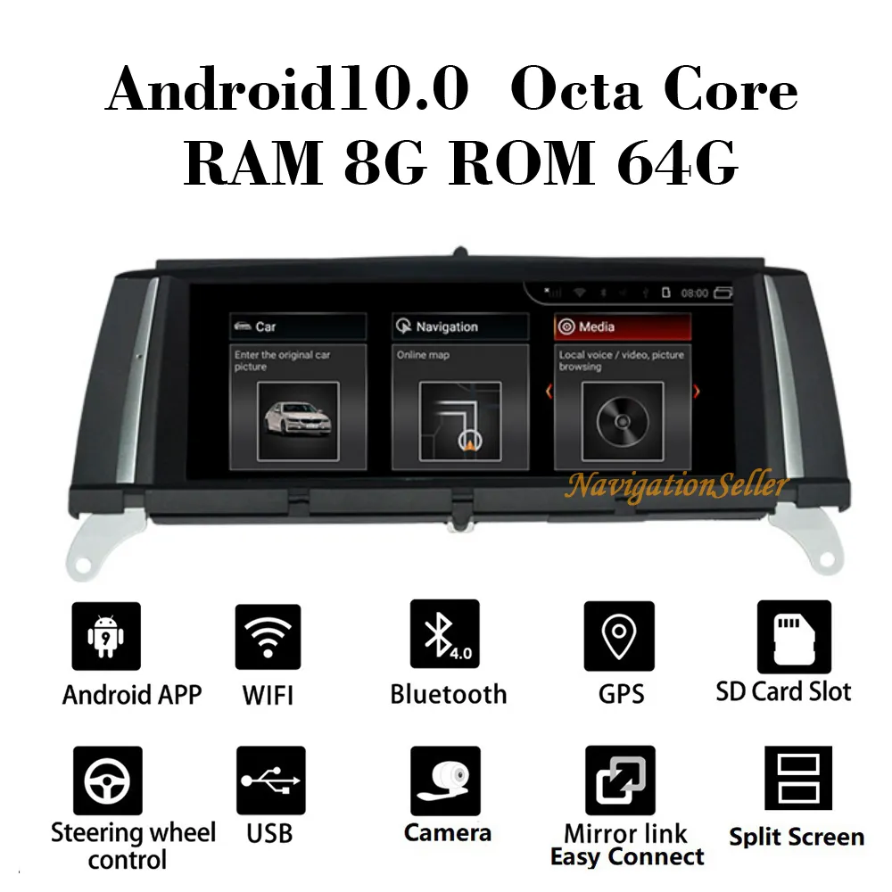 Android10.0 8 + 64g 1280 * 480 HD 8.8INCK SCREEN CAR DVD-spelare GPS-navigering för BMW X3 X4 F25 F26 2011-2012 Radio Multimedia