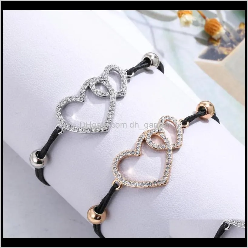 double heart music note charm bracelets minimalist black elastic rope bracelet handmade hand jewelry accessories for women 20201