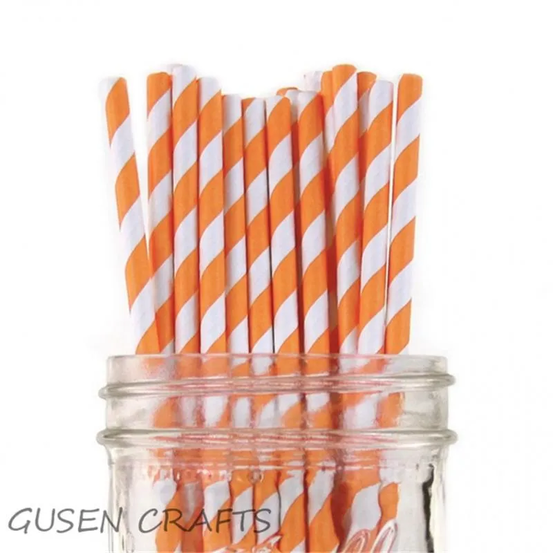 Disposable Dinnerware 400pcs/lot Orange Paper Straws For Kids Birthday & Wedding Decorative Party Event Supplies Creative Drinking