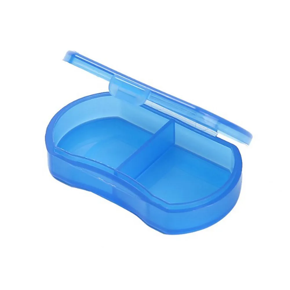 Tragbare Reise-Mini-Pillendose aus Kunststoff, Medikamentenetui, 2 Fächer, Schmuck, Perlenteile, Organizer, Aufbewahrungsboxen, Behälter, 5,6 x 3,1 x 1,3 cm, blau, transparent