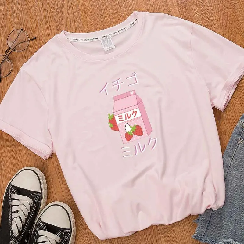 Women's T-Shirt Harajuku Cute Drink Box Ladies T Shirt Short Sleeve Tees Women Pink Top Tops Casual Kawaii Clothes