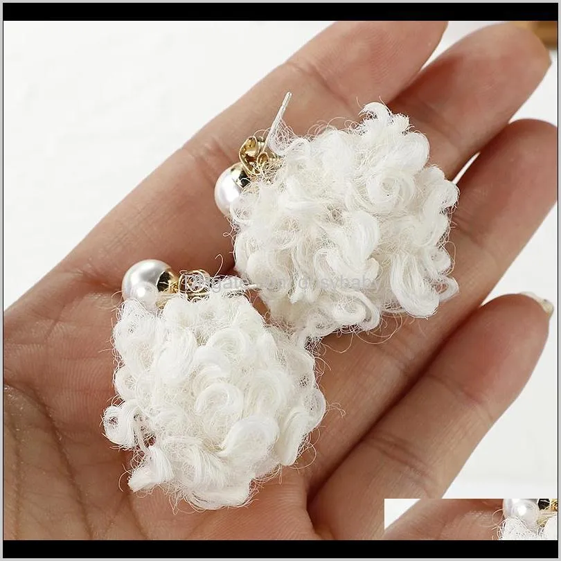 korean winter cashmere ball drop earrings for women fashion 2020 cotton ball statement dangle earrings trendy jewelry