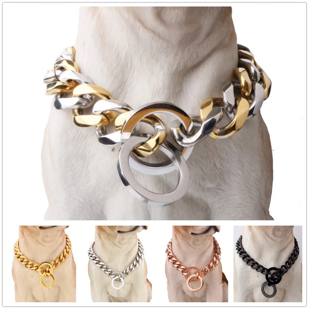 10/12/15/17/19MM High Quality StainlSteel Silver Color/Gold Black Curb Cuban Dog Chain Pet Collar Choker Customize Necklace X0509