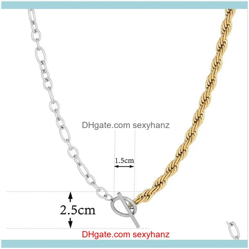 Wholesale CONTRAST CHAIN LINK NECKLACE Stainless Steel Chunky With 6MM Thickness Rope Toggle Clasp 10pcs/lot Chokers