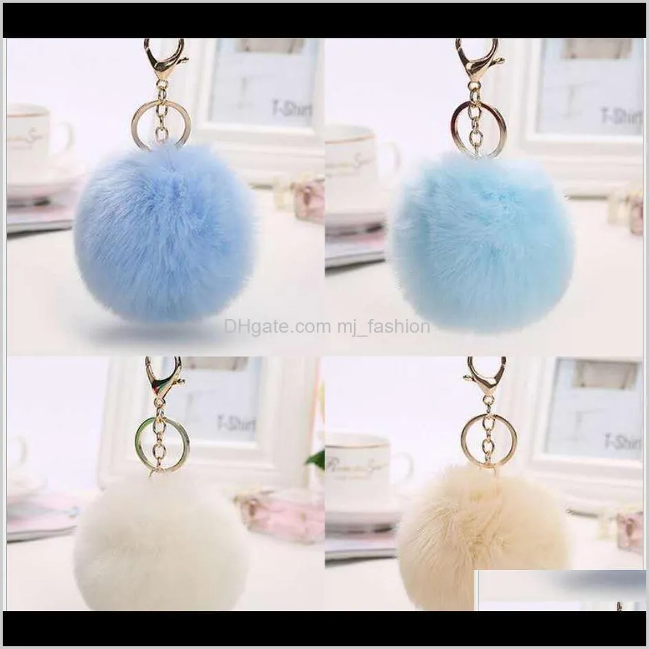 8cm rabbit fur ball keychain soft fur ball lovely gold metal key chains ball pom poms plush keychain car keyring bag earrings ps2224