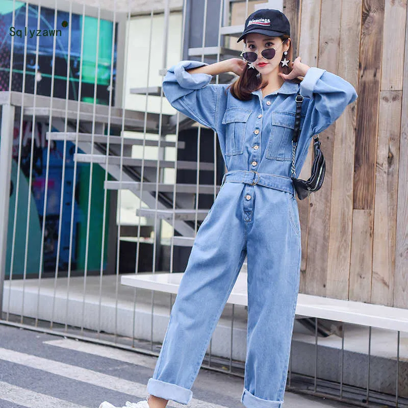 Womens Khaki Denim Denim Jumpsuit For Ladies With Belt 100% Cotton, Retro Long Sleeve, Loose Fit, Wide Leg Cargo Pants Rompers From Cong02, $73.65 | DHgate.Com