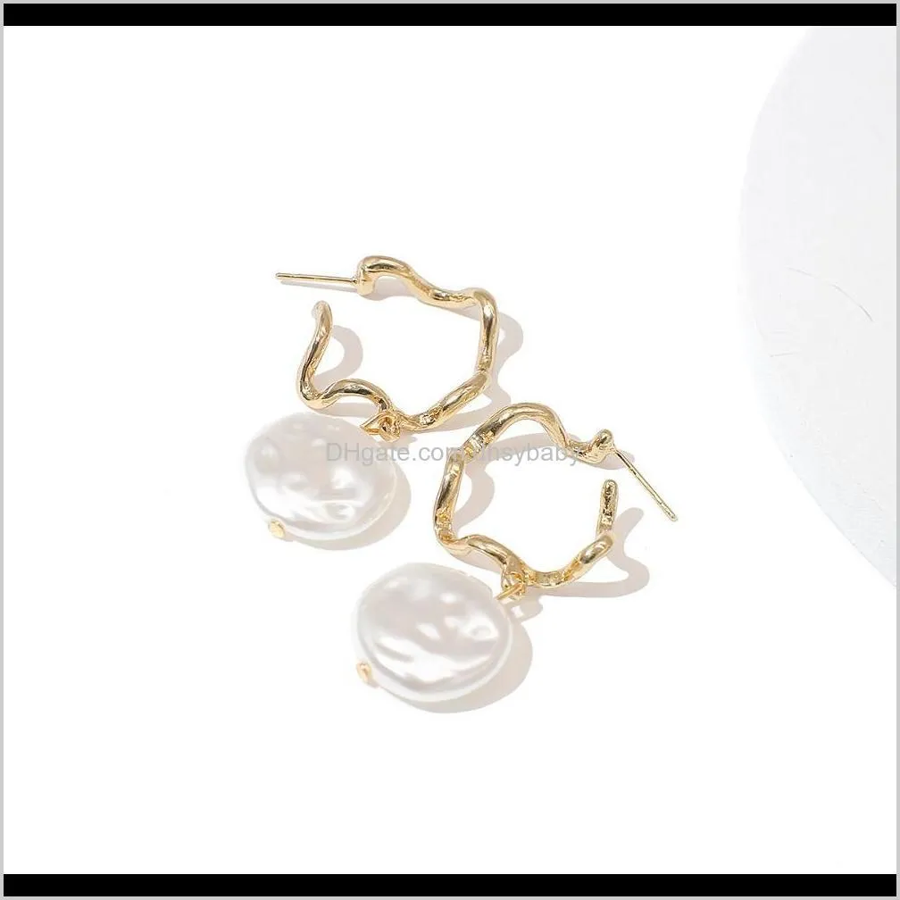 minimalist gold open hoop earrings circle chic fashion alloy jewelry metal twisted hoop statement pearl cute earrings