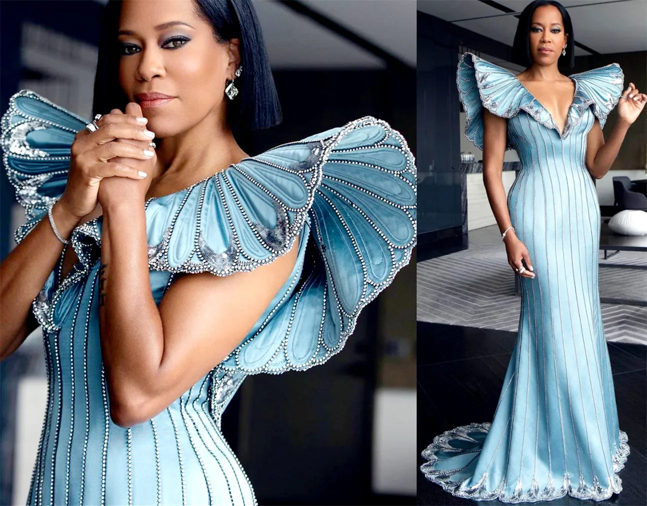 ASO EBI 2021 Arabski Plus Size Stylowe Syrenka Sexy Suknie Wieczorowe Zroszony Koronki Luksusowe Prom Formalna Party Druga Recepcja Gowns ZJ305