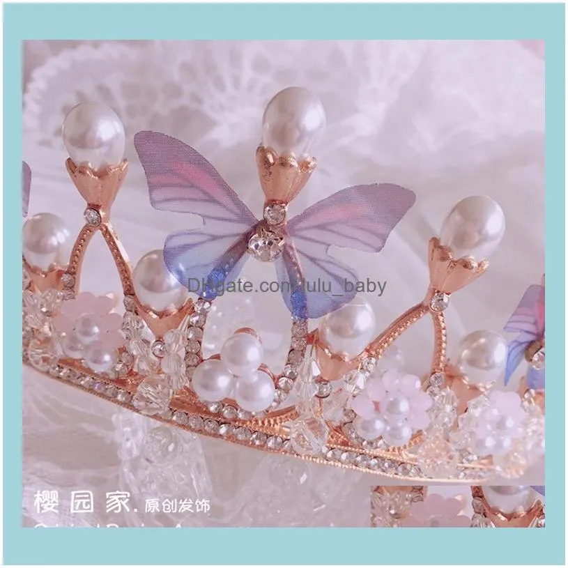 Hair Clips & Barrettes Sweet Princess Crown Headdress European Style Retro Pearl Butterfly Rhinestone Girl Accessories Wind Girl1