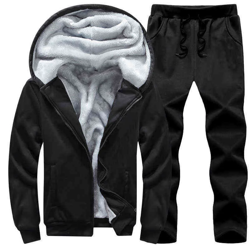 (Set Of 2) Men' s Inside Fleece Winter Hoodie And Trouser Set