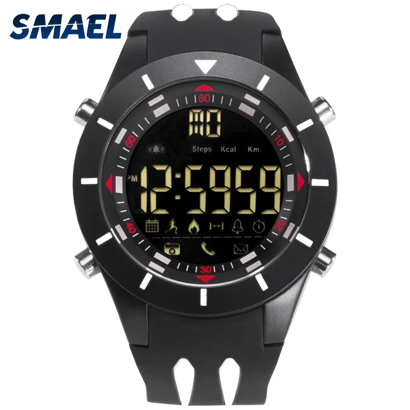Smael Digital Wristwatches Waterproof Big Dial Led Display Stopwatch Sport Outdoor Black Clock Shock Led Watch Silicone Men 8002 Q0524