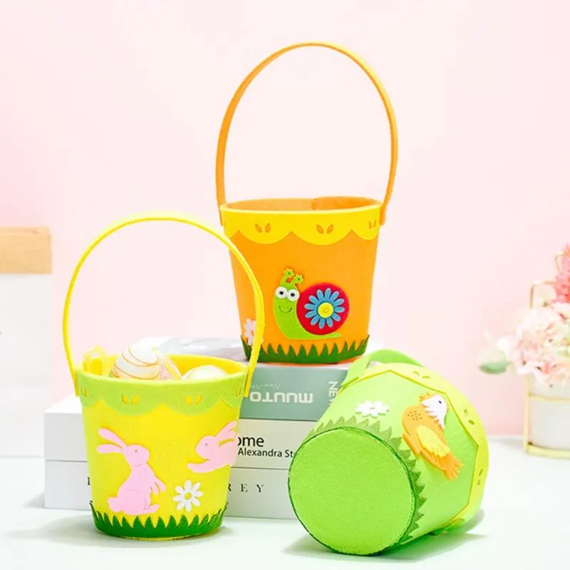 Storage Bags Easter Handmade Non-woven Fabric Tote Bucket Lightweight Durable Foldable Reusable For Eggs Candy