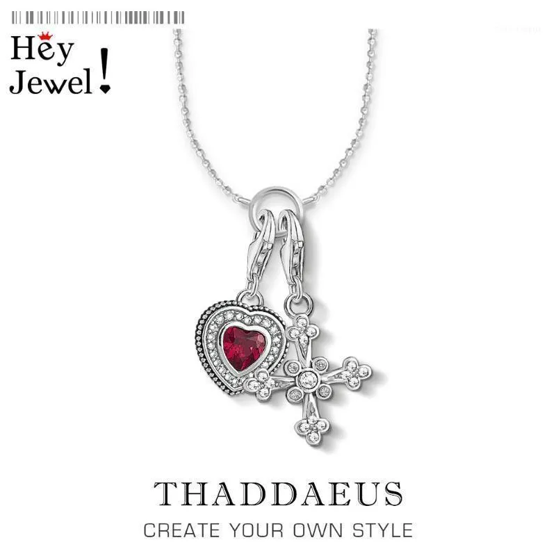 Chains Charm Necklace Red Heart Iconic Cross,2021 Winter Fashion Jewelry 925 Sterling Silver Bijoux Elaborate Gift For Women1