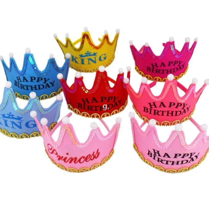 LED Crown Hats Boy Girl Princess King Tiara Happy Birthday Party Decoration Hats Baby Shower Parties Decorations Supplies RRA11448