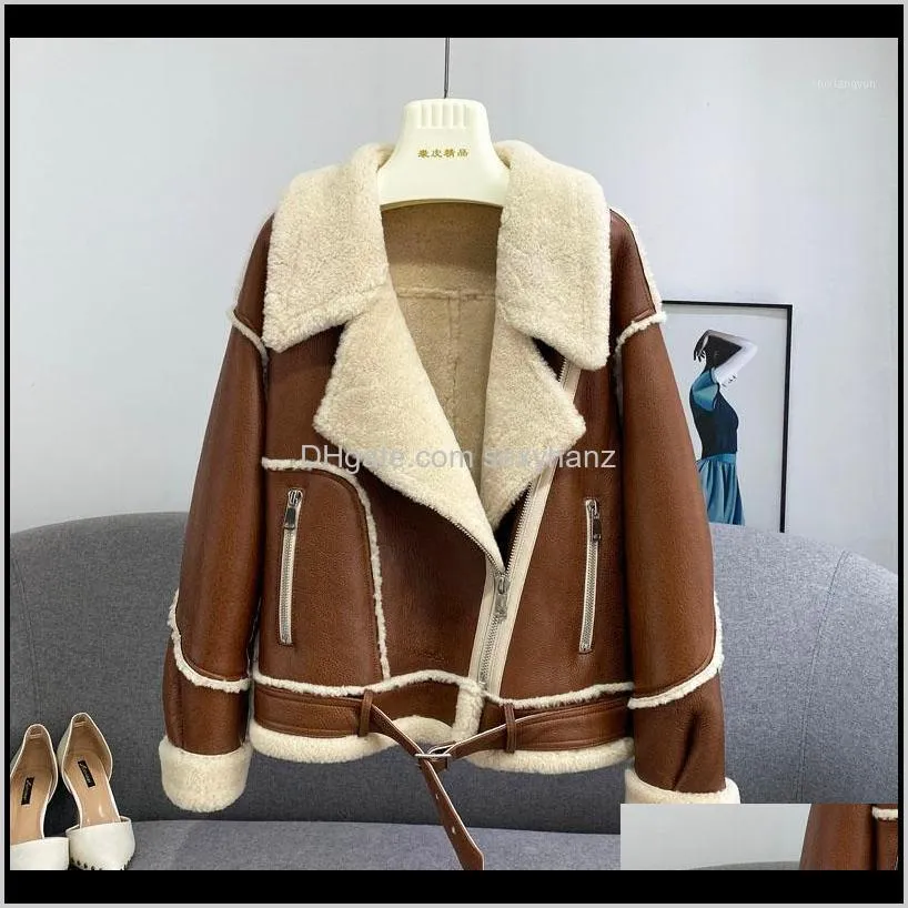 Womens Faux Coat Women Short Motorcycle Jacket Winter Imported Lamb Fur Leather Coat1 Oopuf Xvahb