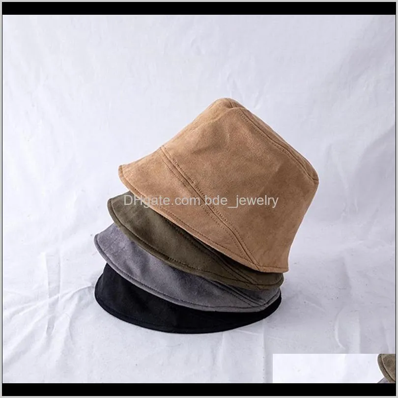 ワイドブリム帽子、スカーフグローブアジサイアウト冬の暖かい女性キャップソリッドカラースエードガールズバケツの帽子ファッション野生の屋外レディースフィッシュ