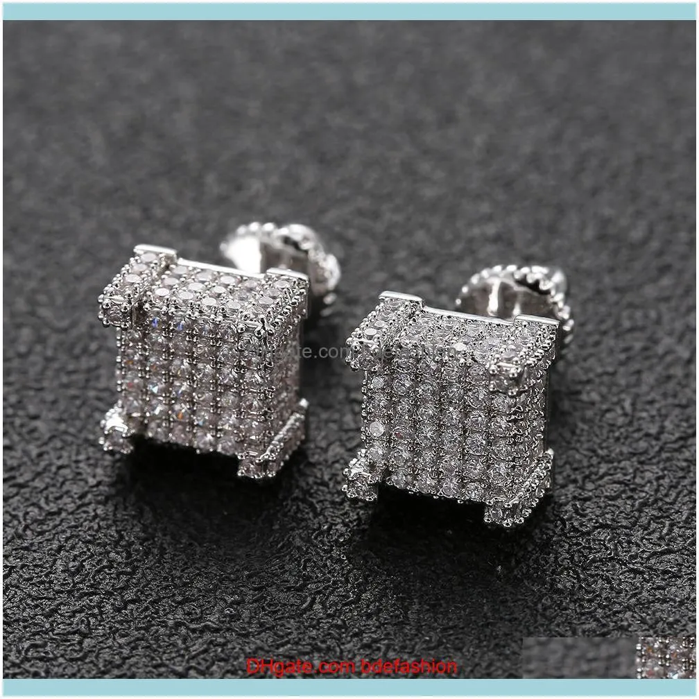 Jewelryhip Hop Earrings For Men Gold Sier Iced Out Cz Square Stud Earring With Screw Back Jewelry Drop Delivery 2021 Fqjuh