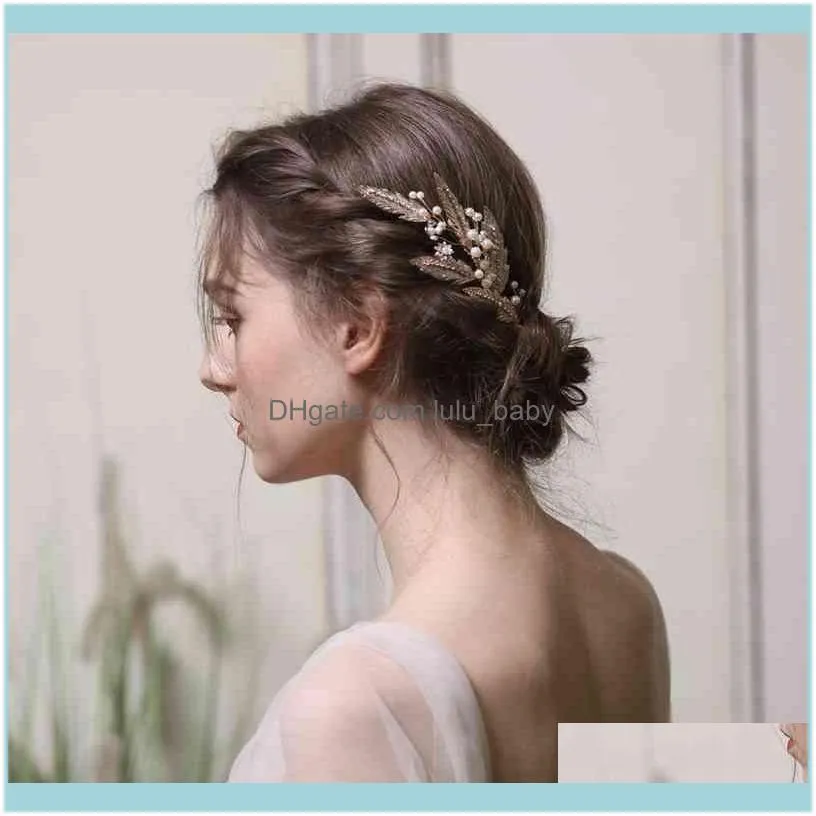 Simple Leaf Wedding Comb Piece Pearls Women Jewelry Handmade Bridal Accessories Hair Ornament