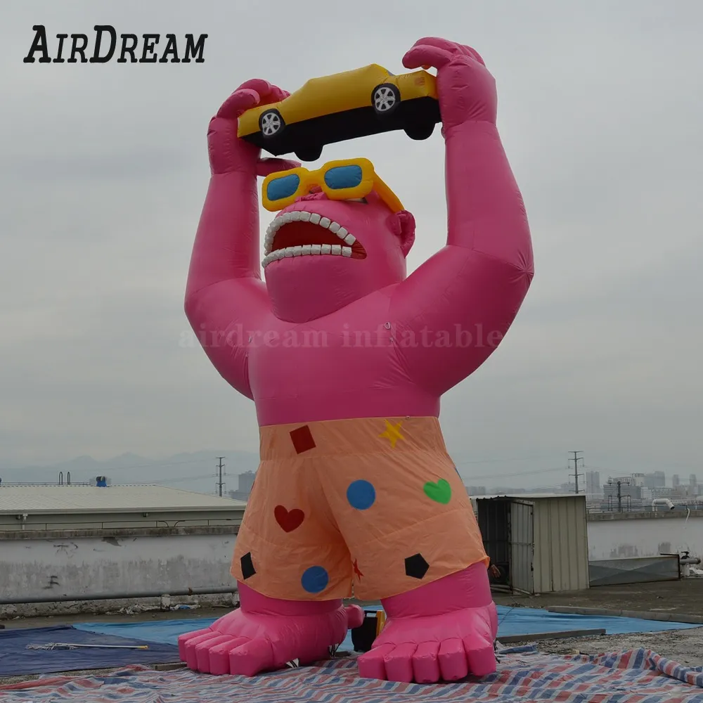 Groothandelsprijs Opblaasbare Gorilla Custom Enorme roze Gorilla's kingkong-ballon voor autoreclame