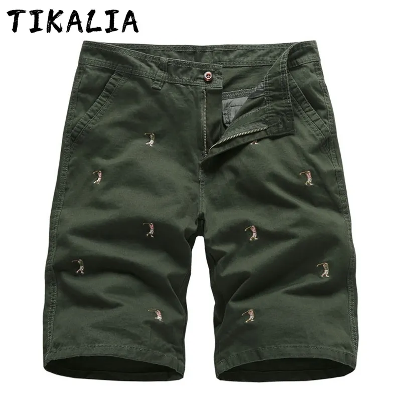 Summer Shorts Men Cotton Work Male Bermudas Knee-Length Trousers Embroidery Graphic Casual Mens Plus Size 210713