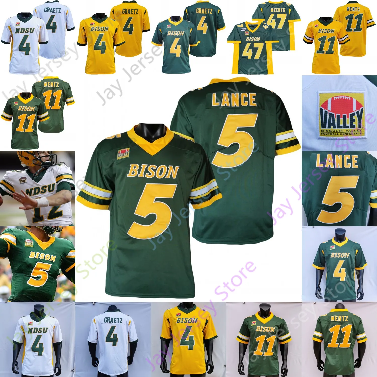 قمصان كرة القدم الجديدة NDSU North Dakota State Bison Football Jersey NCAA College Carson Wentz Trey Lance Ty Brooks Adam Cofield Christian Watson Sproles Tuszka