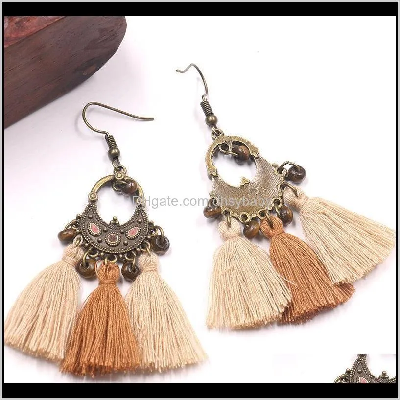 women ethnic style bohemian prsonality bronze long tassel earrings dangle pendant earrings fashion creative earrings jewelry