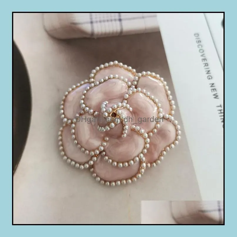 Pins, Brooches Big Camellia Pearl Brooch For Women Brand Desinger Broach Channel Lapel Pin Collar Clips Broches Jewelry
