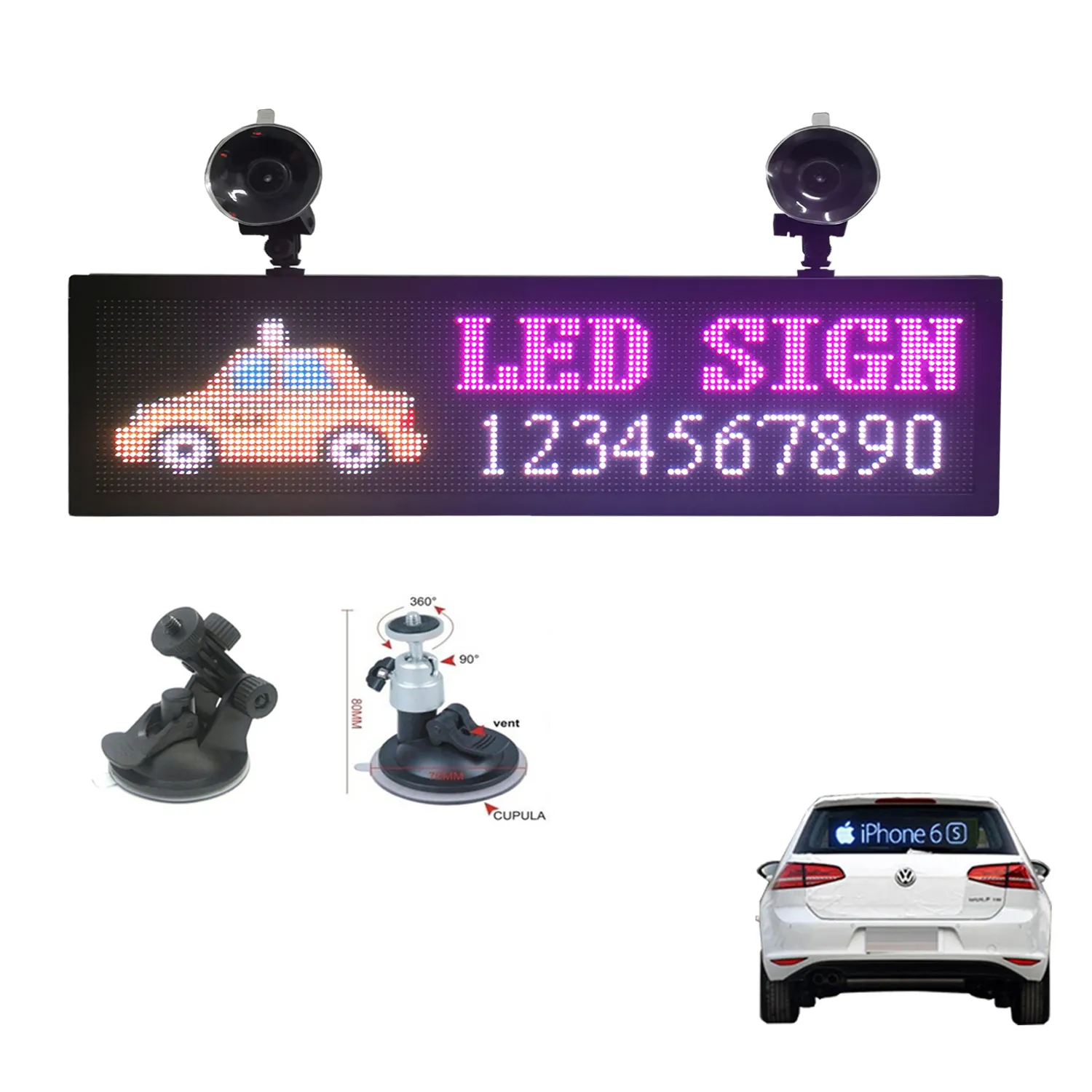 P4 LED Sign 12V -36V Car Rear Window display Message Board 21x6 inch RGB Full Color Support Scrolling Text Image Advertising Screen