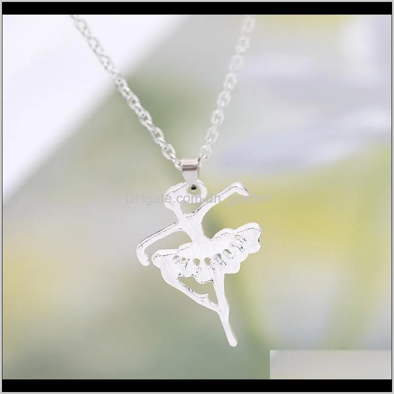 30pcs mother gift character girl dancing ballet sports pendant necklace simple  pink zircon clavicle chain jewelry necklaces