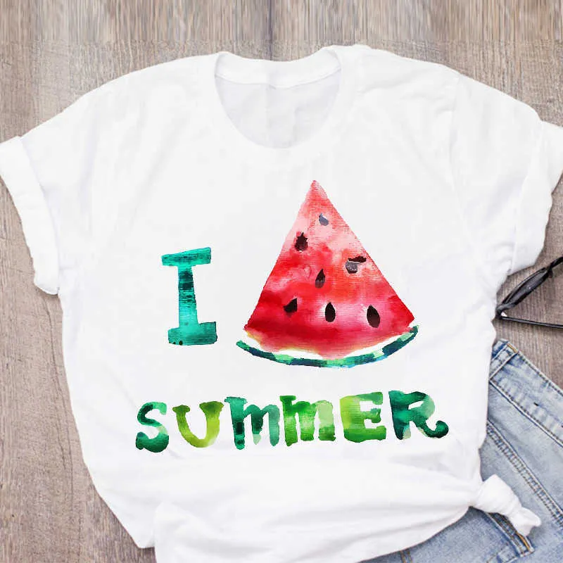 Vrouwen Grafische Watermeloen Ananas Gedrukt Fruit Korte Mouw Zomer Dame Tops T-shirt Shirt Womens Kleding Tee Vrouwelijke T-shirt X0527