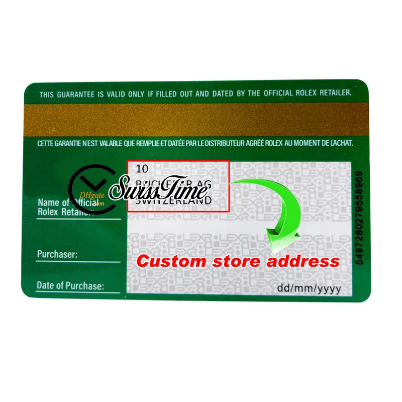 V4 Green No Boxes Custom Made Rollie Warranty Card With Anti